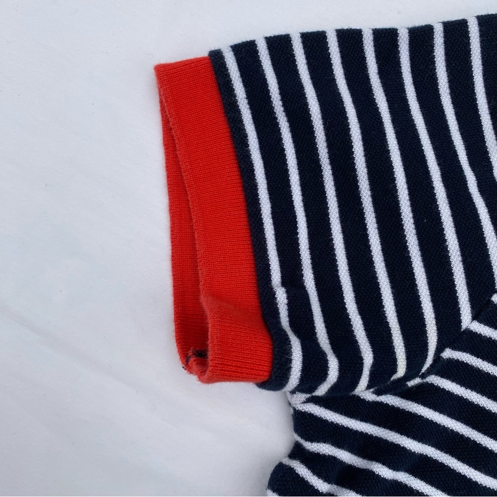 French Connection Navy & White Striped Short Sleeve Polo Shirt - Picture 5 of 7